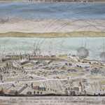 Ingekleurde prent “Bombardement van Le Havre”, 1759